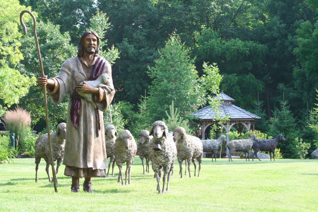 Jesus and sheep sculptrue ,Religous sculpture