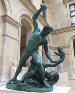 statue bronze men fight snake