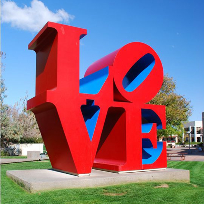 "love" letter steel sculpture
