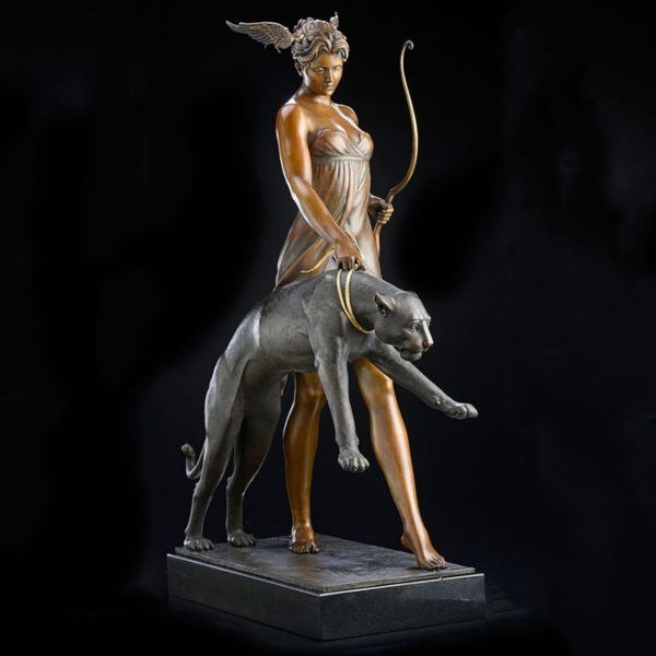 bronze girl dog sculpture
