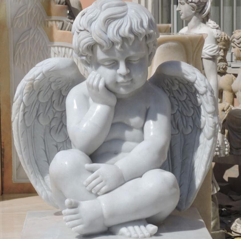 Hand marble cherub statues
