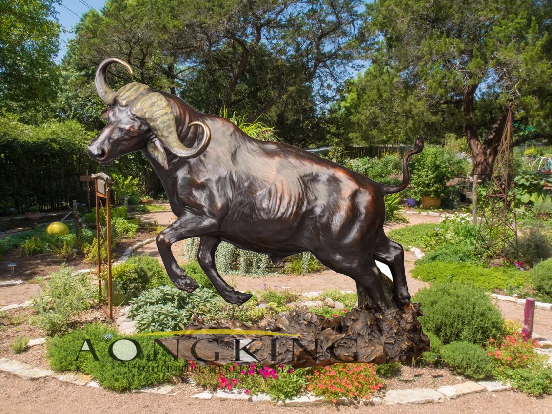 Bronze buffalo garden sculpture