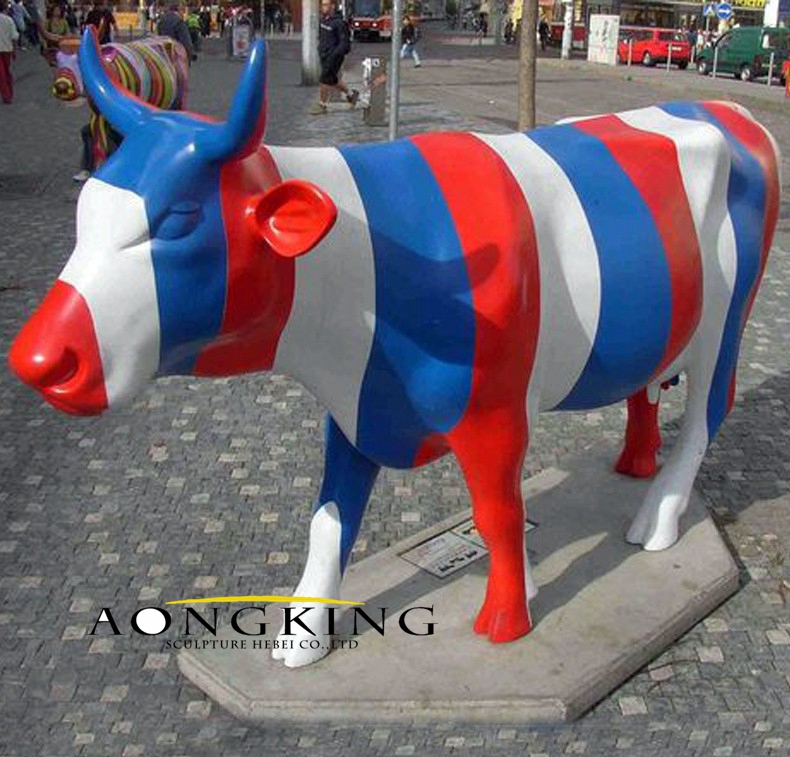 Colorful bull resin sculpture