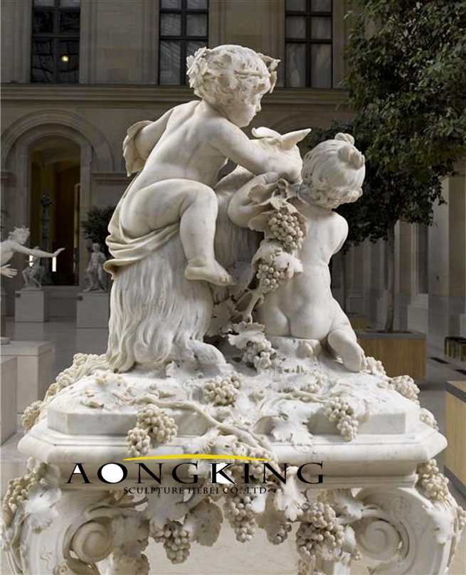 Sculpture of a child picking grapes