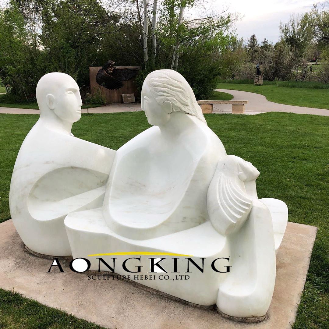 garden sculpture, Stone bench sculpture of two lovers