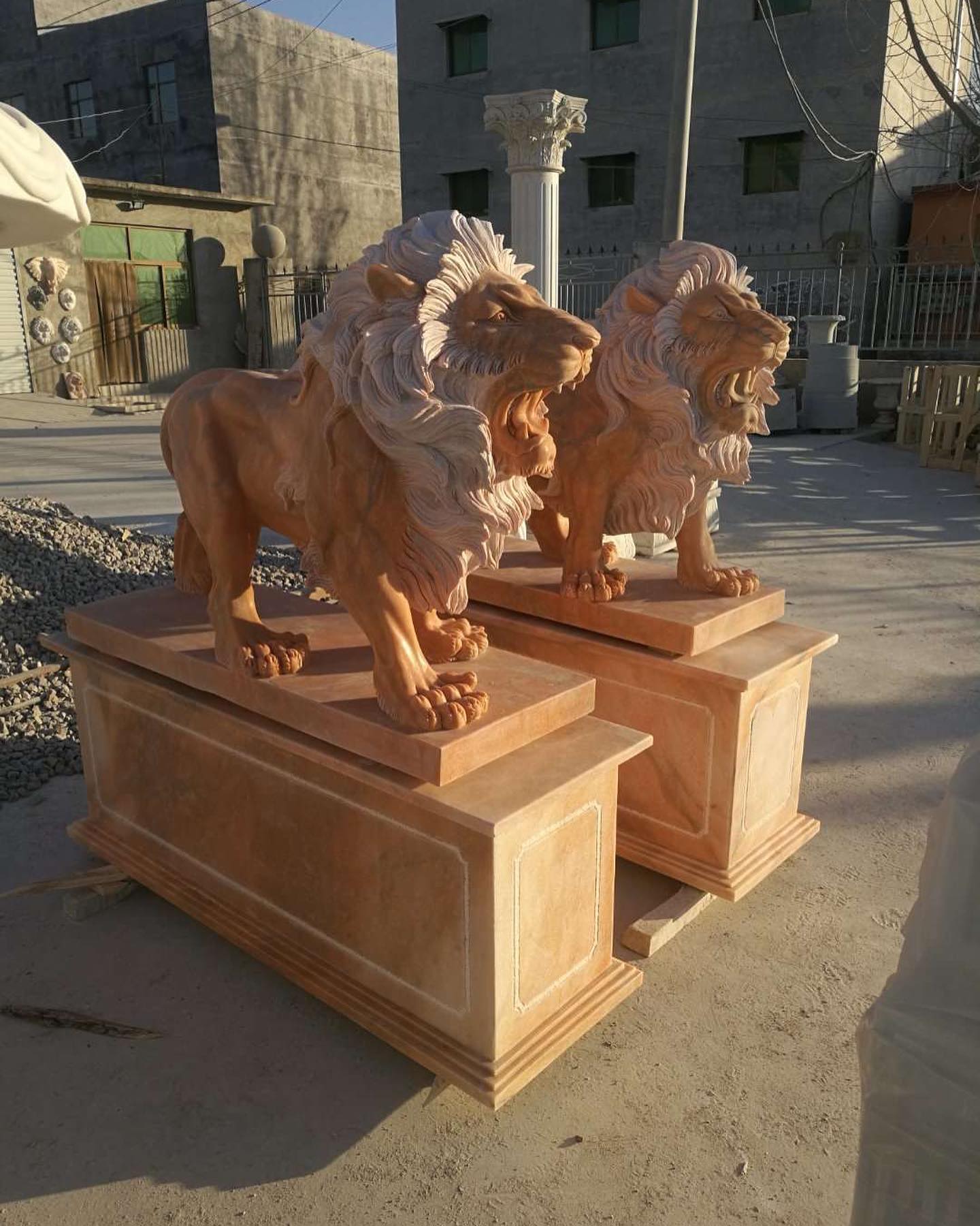 Garden stone lion statues