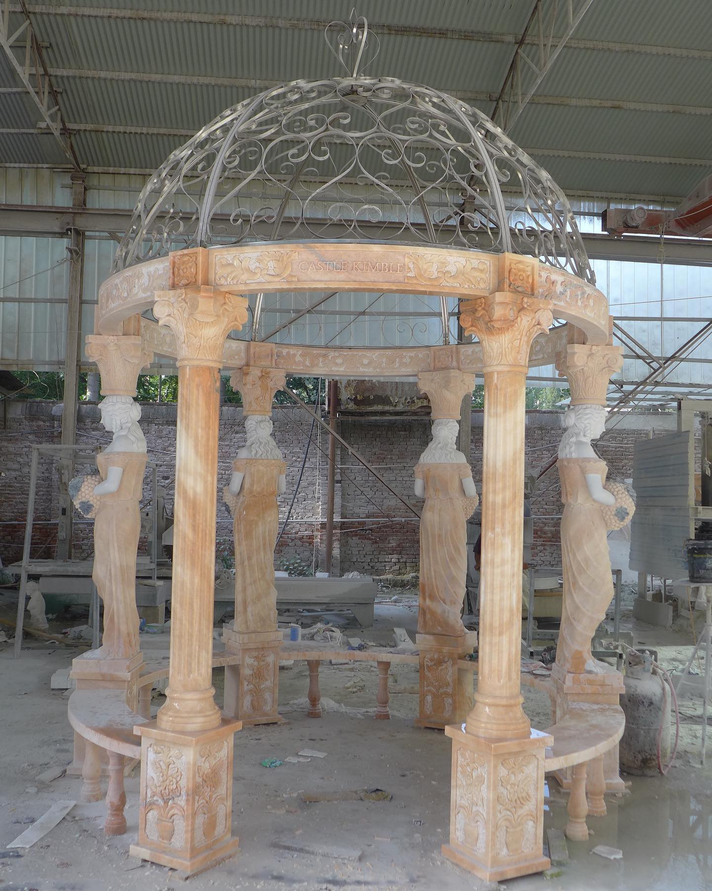 Sunset red marble Gazebo with iron top