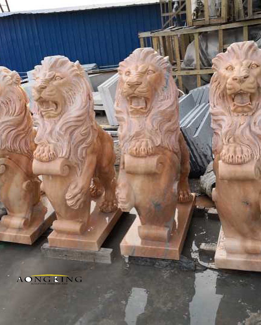 Outdoor lion statues marble