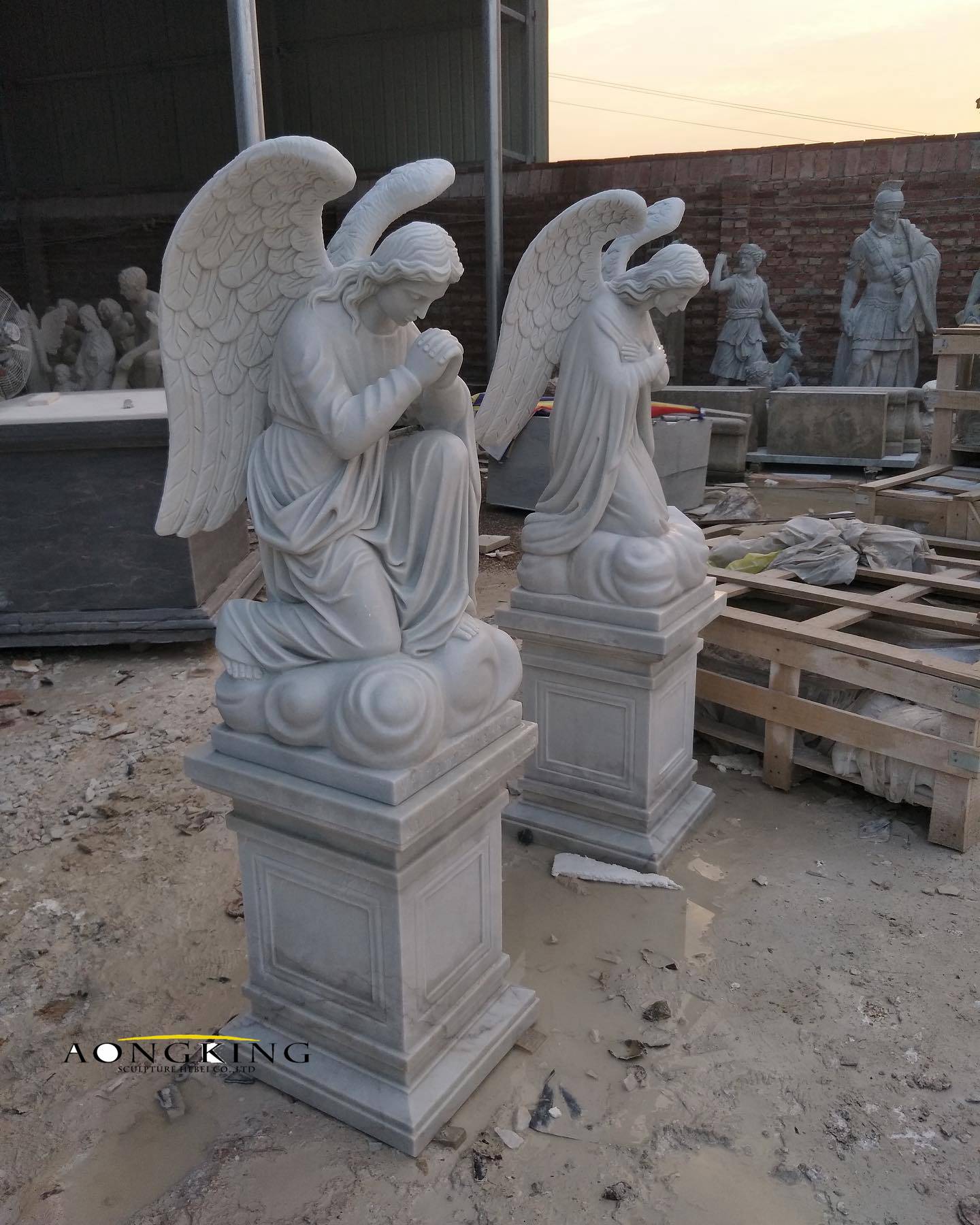 Outdoor marble angel sculpture