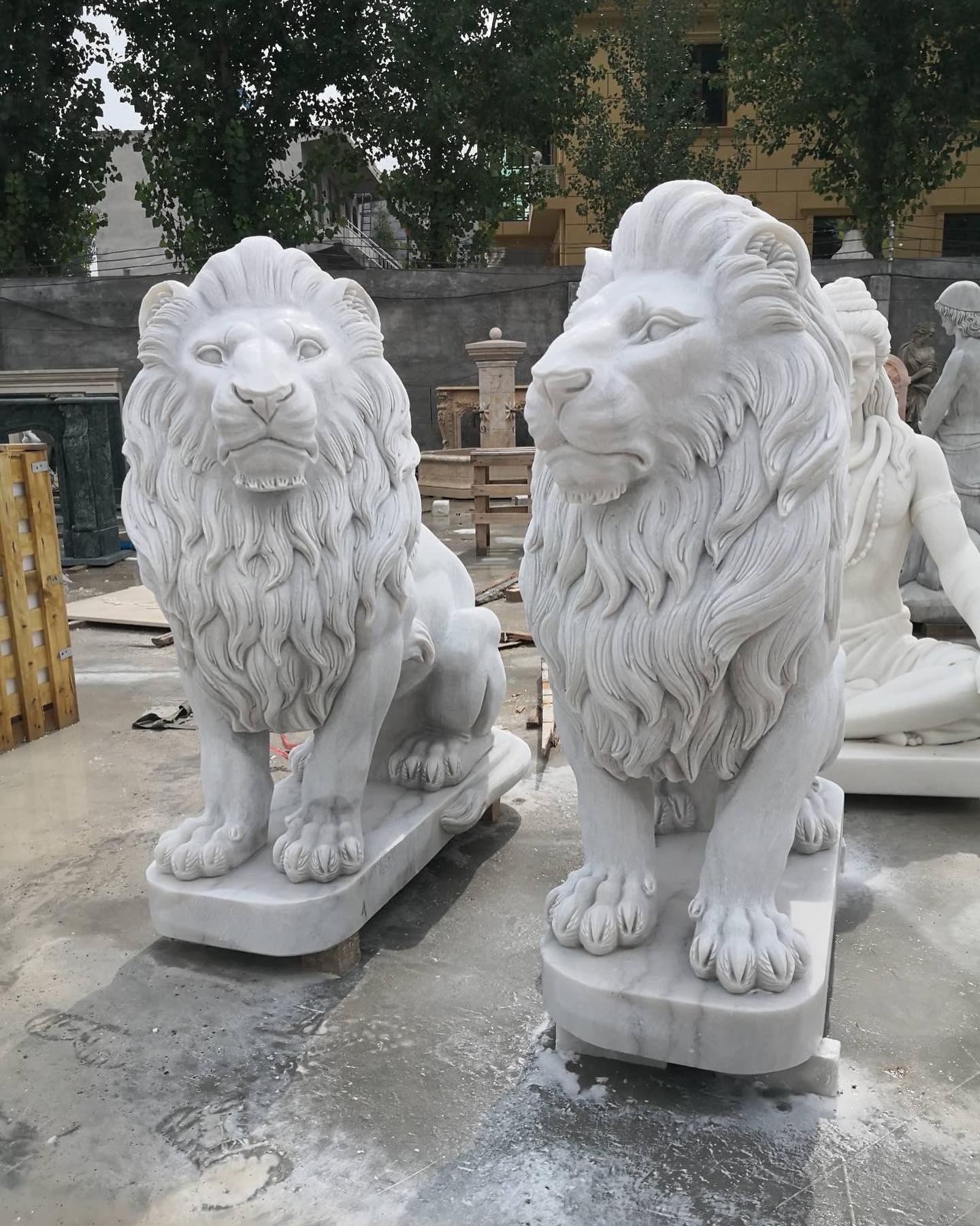 Stone garden lion statues