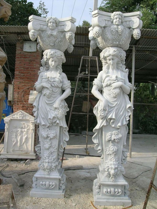 Stone girl column sculpture (1)