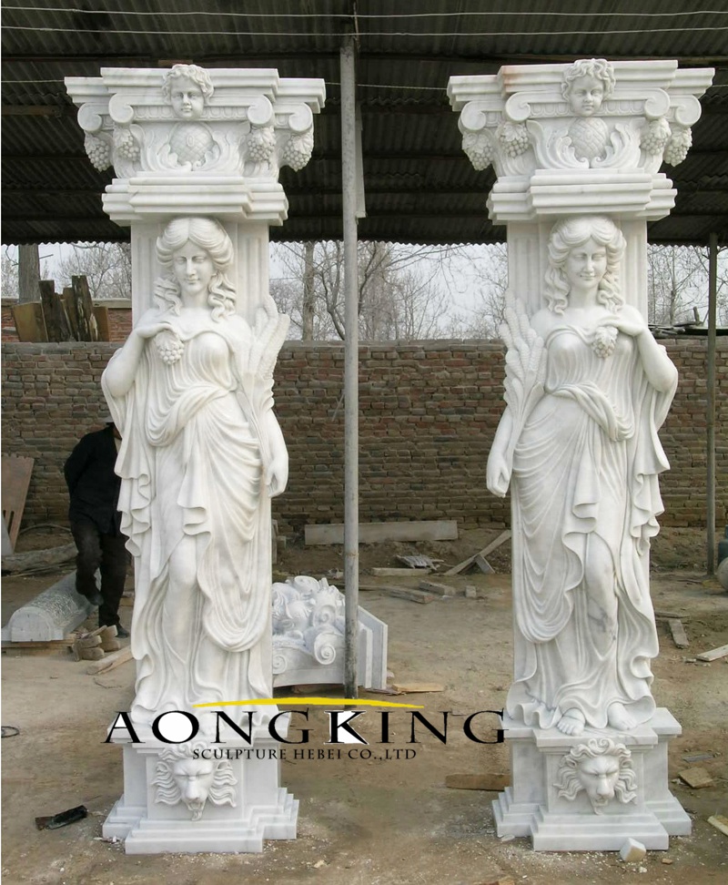 Stone girl column sculpture