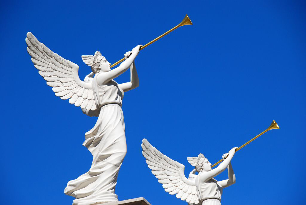 Statue of angel and trumpet