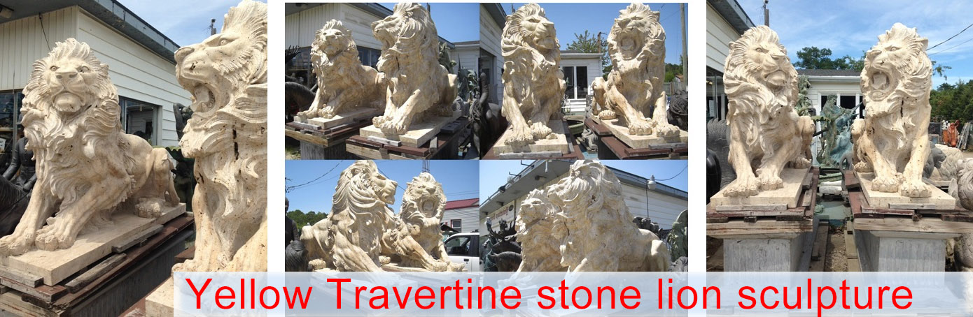Yellow Travertine Stone Lion Sculpture