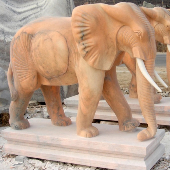 Sunset Glow Red marble elephant statue