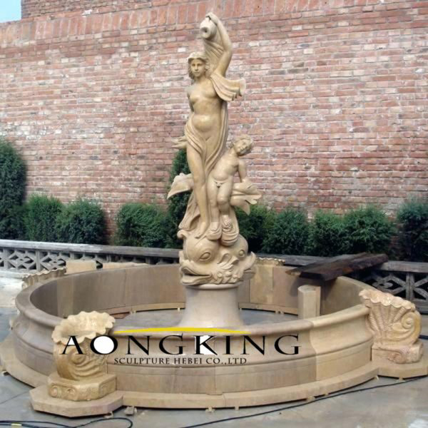 large marble fountain with pool