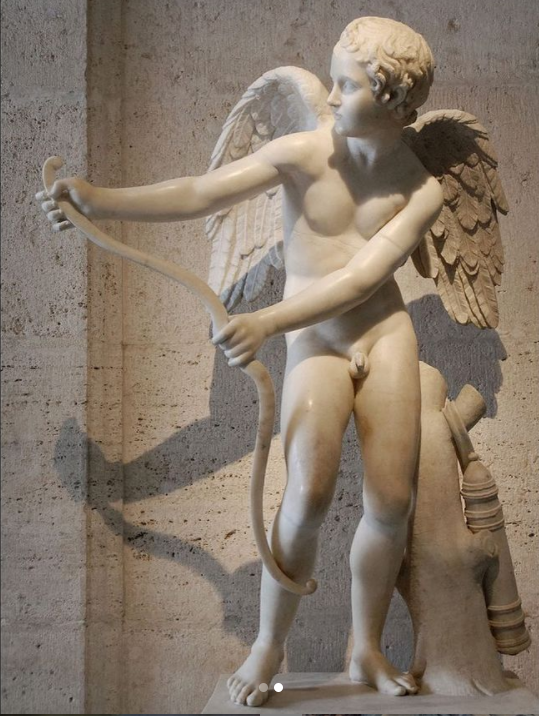 classical marble sculpture- statue of Eros bending his bow, by Lysippos