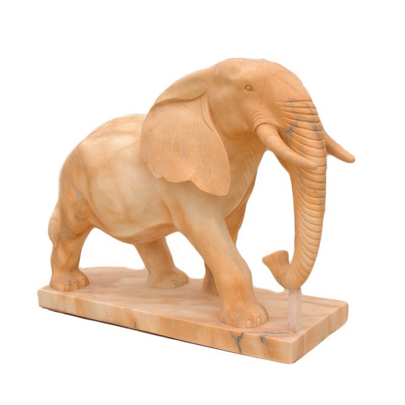red marble elephant sculpture with base (2)