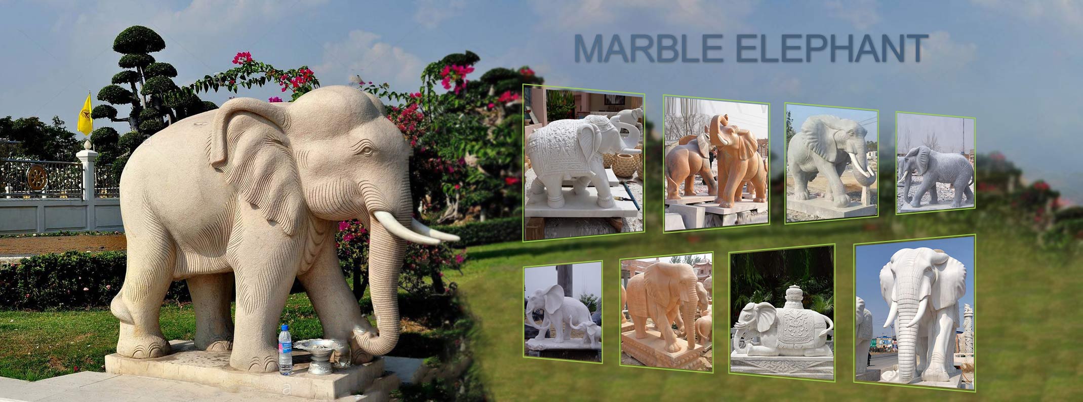 Marble Elephant Garden Statue