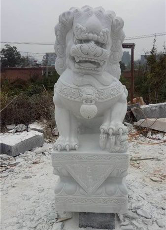china white marble foo dog sculptures