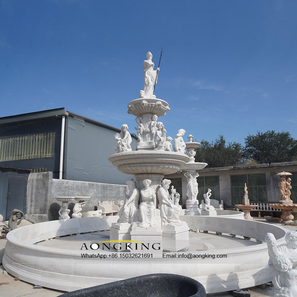 nature Guangxi marble water fountain art with western figure carving