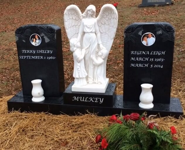Comforting Angel black granite angel headstones