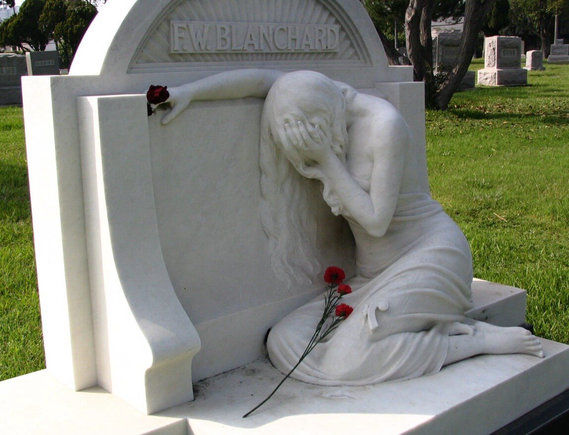 marble weeping angel cemetery statue