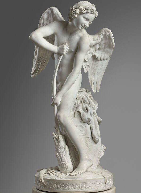 Cupid Carving a Bow marble angel statue (1)