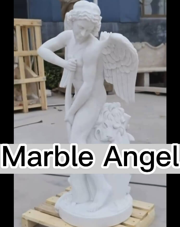 Cupid Carving a Bow marble angel statue (2)