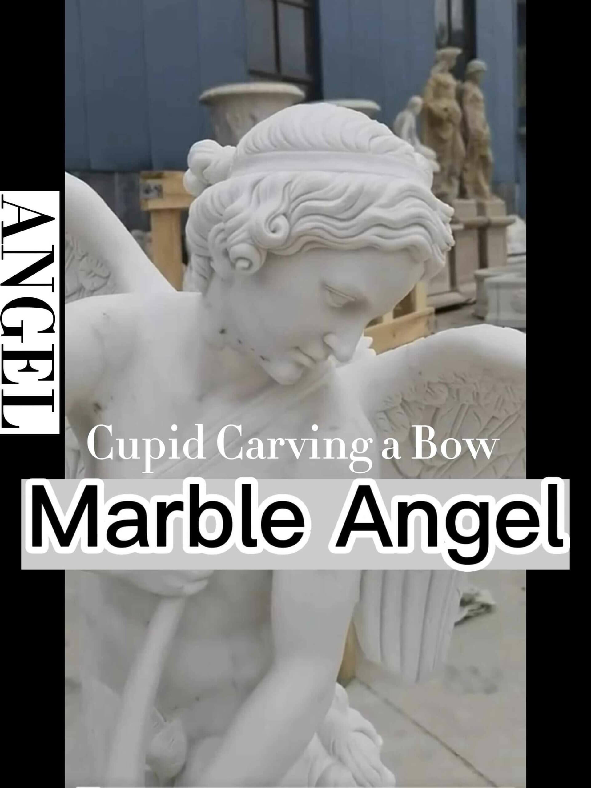 Cupid Carving a Bow marble angel statue