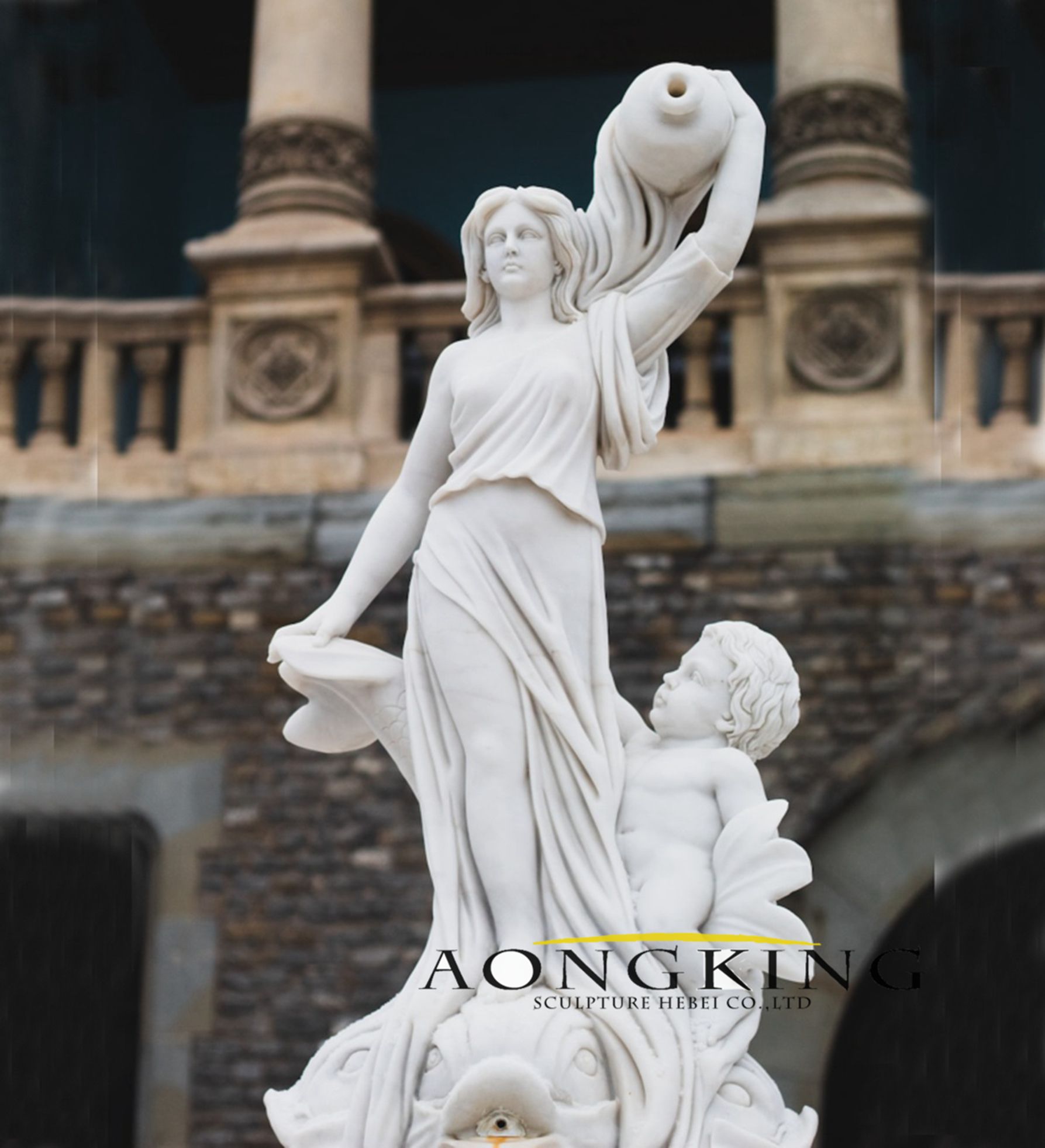 using fountain white angel statue