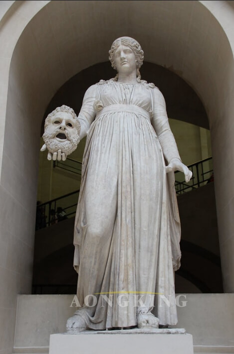 Muse Melpomene Holding Tragic Mask marble statue