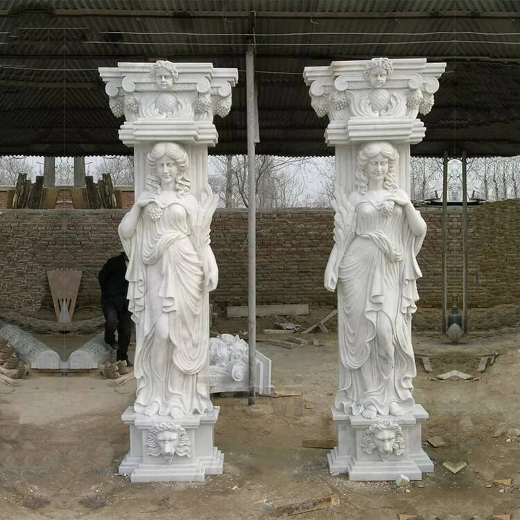 pair of marble lady columns