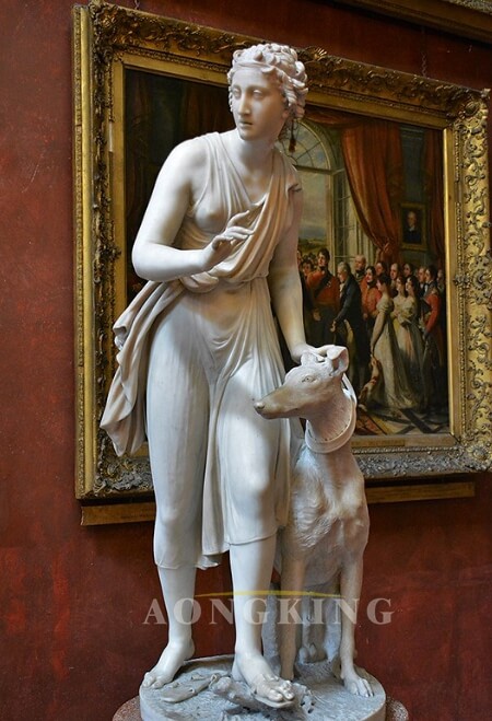 sculpture of marble Lady and her dog