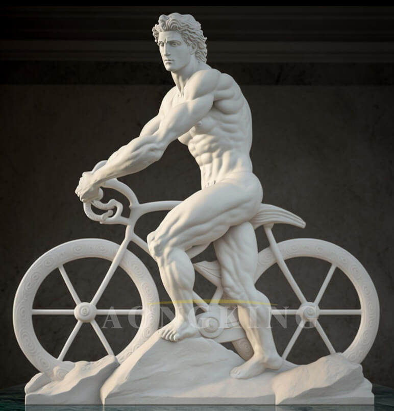 Ancient marble statue of cyclist