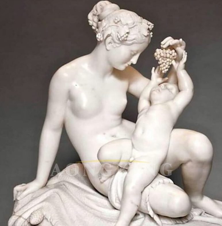 Young bacchus with a Nymph marble statue