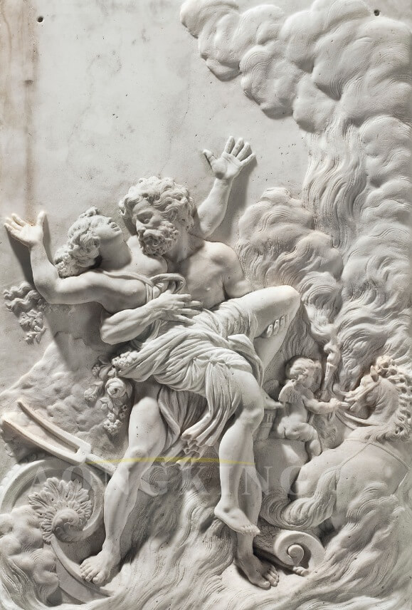 Allegorical marble relief scene