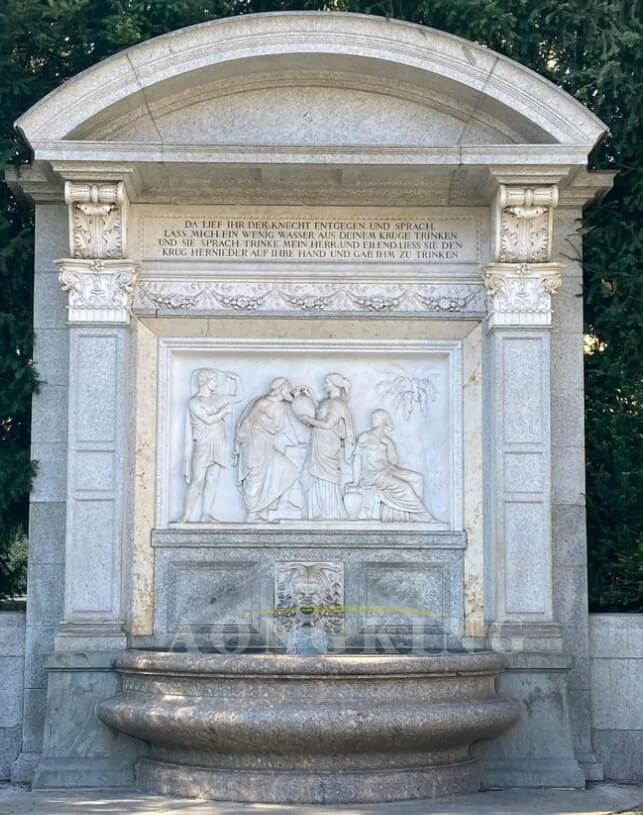 Rebekka-Brunnen fountain with marble relief