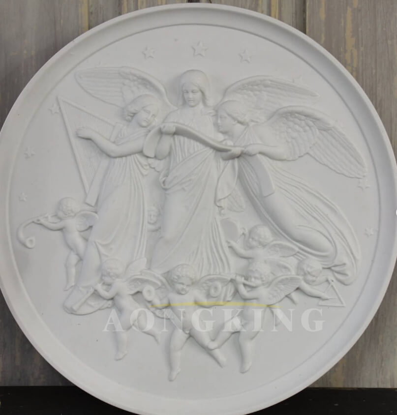 White marble relief angels statues