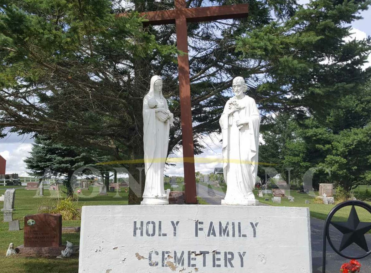 Holy Family marble catholic headstone statue