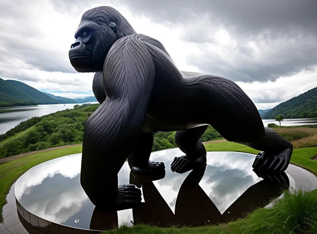 bronze metal gorilla sculpture
