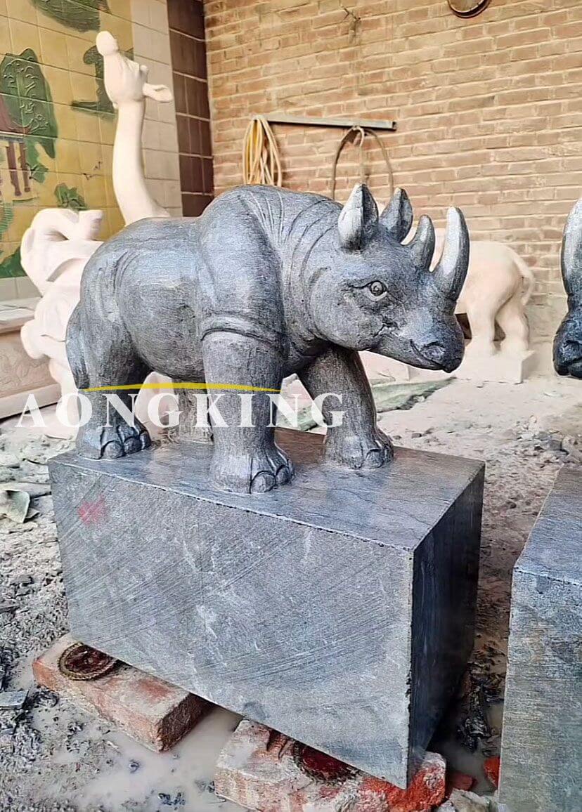 Stone sculpture rhino animal art